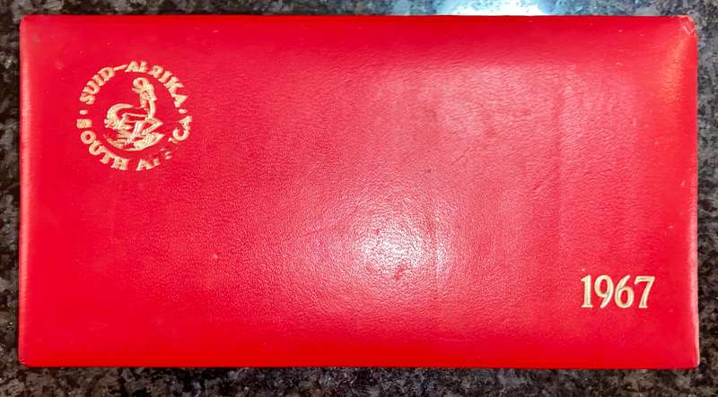 SOUTH AFRICA PROOF SET SILVER R1 TO 1 CENT -- 1967 AFRIKAANS GOLD TONING -- IN RED SA MINT BOX
