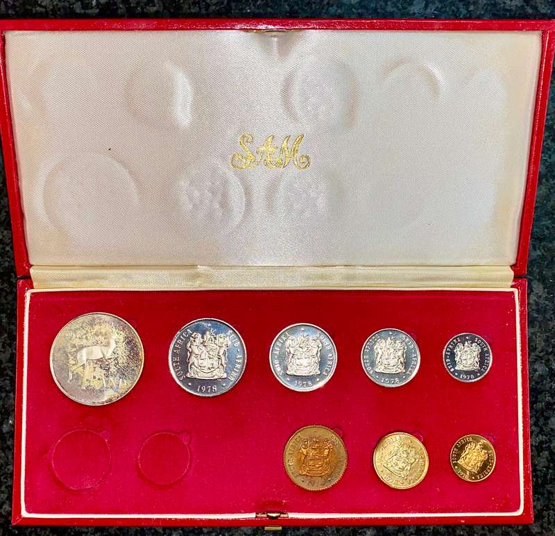 SOUTH AFRICA PROOF SET SILVER R1 TO 1/2 CENT -- 1978 -- IN RED SA MINT BOX