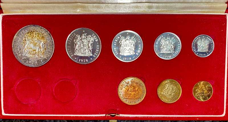 SOUTH AFRICA PROOF SET SILVER R1 TO 1/2 CENT -- 1978 -- IN RED SA MINT BOX