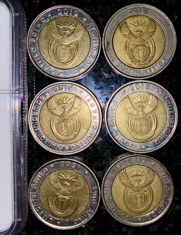COMPLETE SET COMMEMORATIVE R5 COINS 1994 TO 2021--4 GRADED COIN MS66-AU58 GOOD COND CIRCULATED COINS