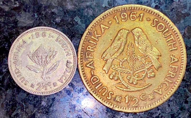 SOUTH AFRICA SET SILVER 2 1/2 CENT & 1/2 CENT 1961 (1 BID TAKES ALL)