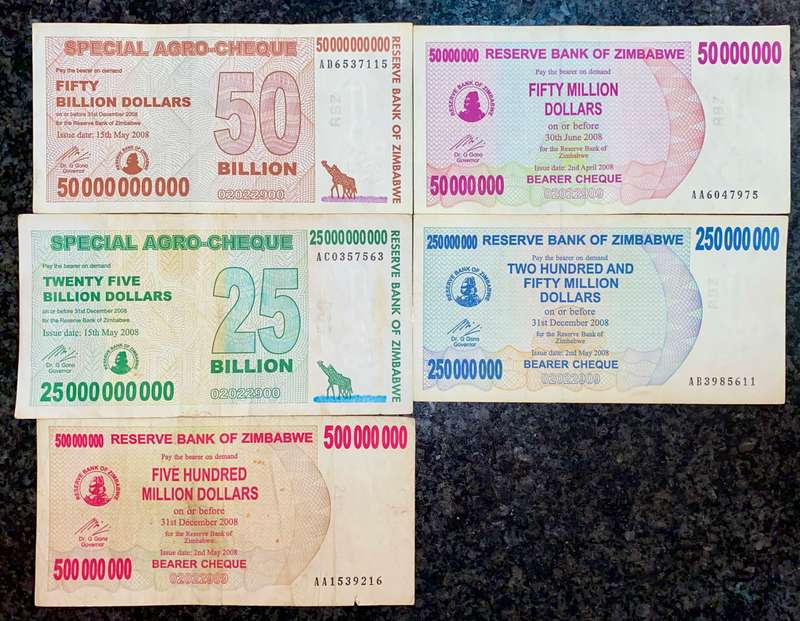ZIMBABWE SET 50 BILLION DOLLARS TO 50 MILLION DOLLAR 2008 (1 BID TAKES ALL)