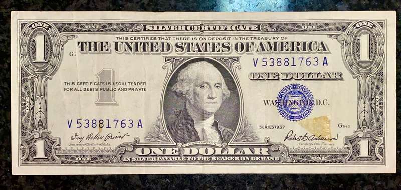 U S A 1 DOLLAR SILVER CERTIFICATE 1957