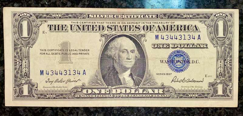 U S A 1 DOLLAR SILVER CERTIFICATE 1957 GOOD CONDITION