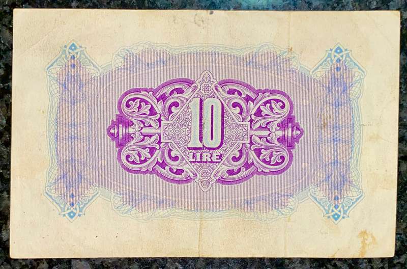 LIBYA WW2 BRITISH MILATARY OCCUPATION TRIPOLITANIA 10 LIRE 1943