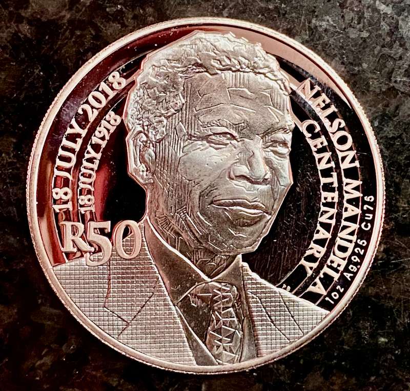NELSON MANDELA 1 OZ STERLING SILVER R50 --2018-- 100 YEARS 1918-2018 -