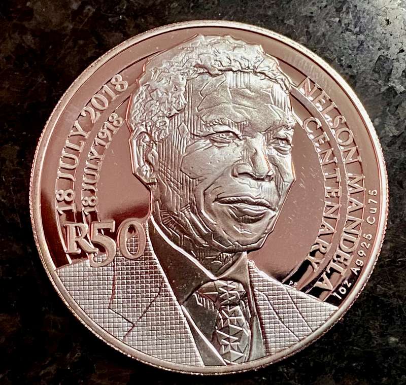 NELSON MANDELA 1 OZ STERLING SILVER R50 --2018-- 100 YEARS 1918-2018 -