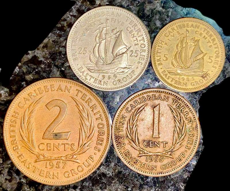 BRITISH CARIBBEAN TERRITORIES SET 25 CENTS TO 1 CENT 1955-1959 EASTERN GROUP (1 BID TAKES ALL)