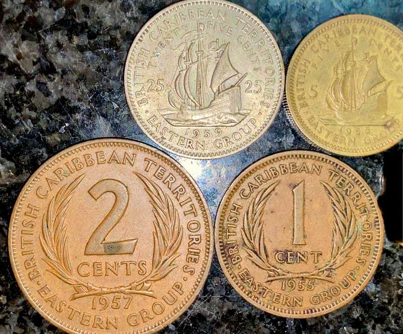 BRITISH CARIBBEAN TERRITORIES SET 25 CENTS TO 1 CENT 1955-1959 EASTERN GROUP (1 BID TAKES ALL)