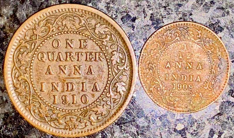 INDIA SET - 1/4 ANNA 1910 & 1/12 ANNA 1909 - (1 BID TAKES ALL)