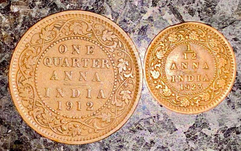 INDIA SET - 1/4 ANNA 1912 & 1/12 ANNA 1923 - (1 BID TAKES ALL)