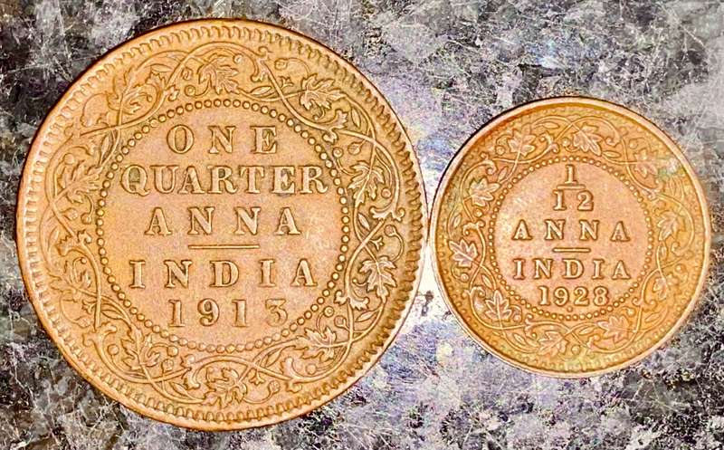 INDIA SET - 1/4 ANNA 1913 & 1/12 ANNA 1928 - (1 BID TAKES ALL)