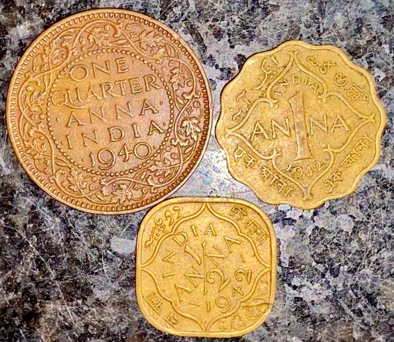 INDIA SET - 1/4 ANNA 1940 - 1/2 ANNA 1942 - 1 PICE 1942 WW2 (1 BID TAKES ALL)