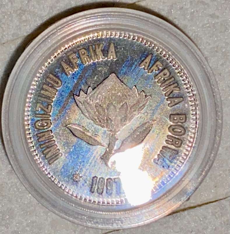 SOUTH AFRICA SILVER PROOF 2 1/2 CENT SEAHORSE TICKEY 1997 IN SA MINT BOX