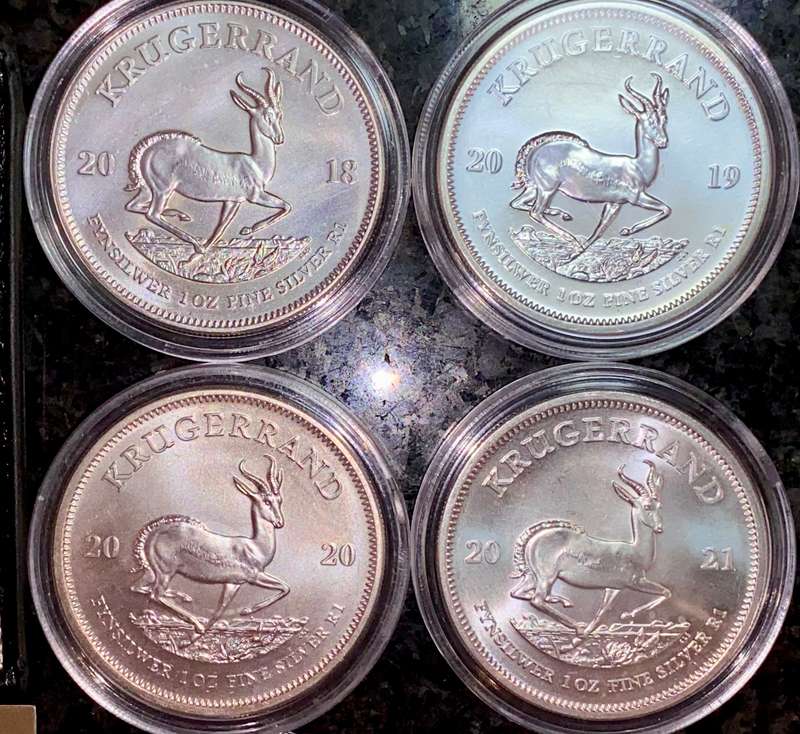 South Africa 1oz Silver Krugerrand Collection - Premium UNC 2017(in pouch) to 2024 -