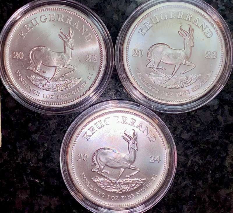 South Africa 1oz Silver Krugerrand Collection - Premium UNC 2017(in pouch) to 2024 -