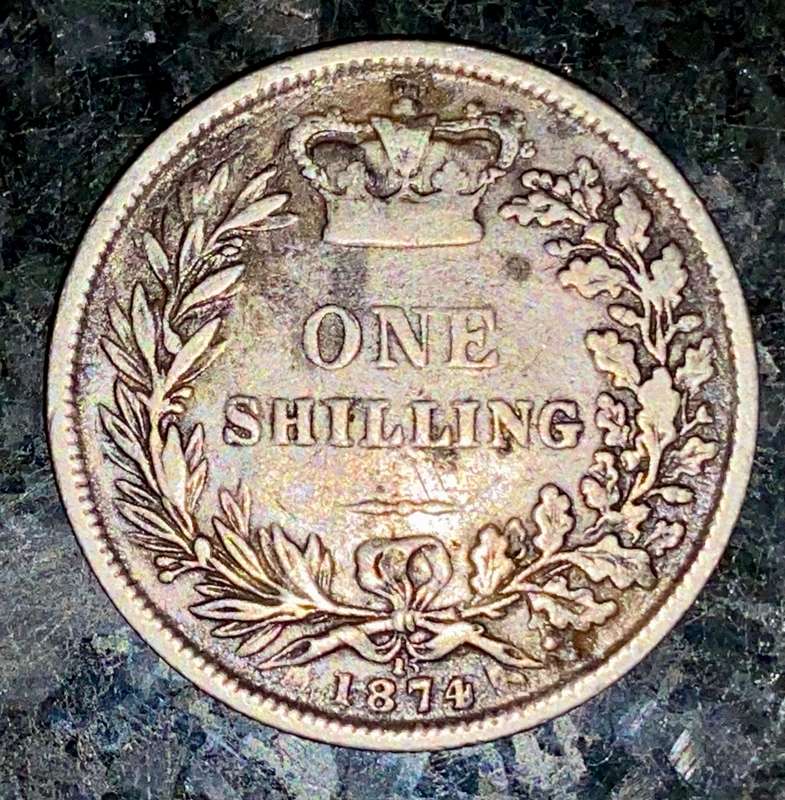 GREAT BRITAIN SILVER 1 SHILLING 1874 STERLING SILVER