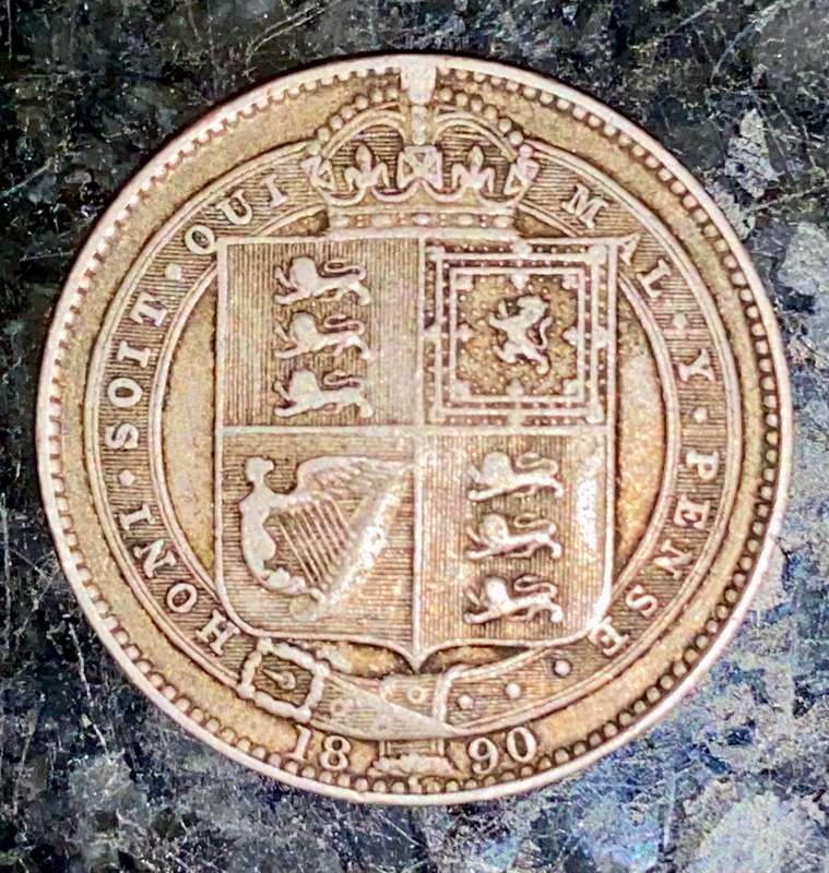 GREAT BRITAIN SILVER 1 SHILLING 1890 STERLING SILVER