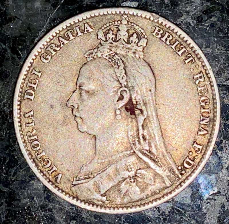 GREAT BRITAIN SILVER 1 SHILLING 1890 STERLING SILVER