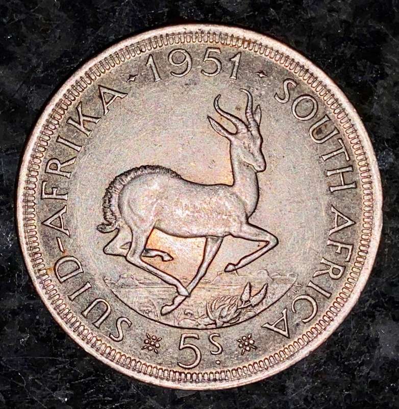 S A UNION SILVER 5 SHILLINGS 1951 GOOD CONDITION SILVER CROWN