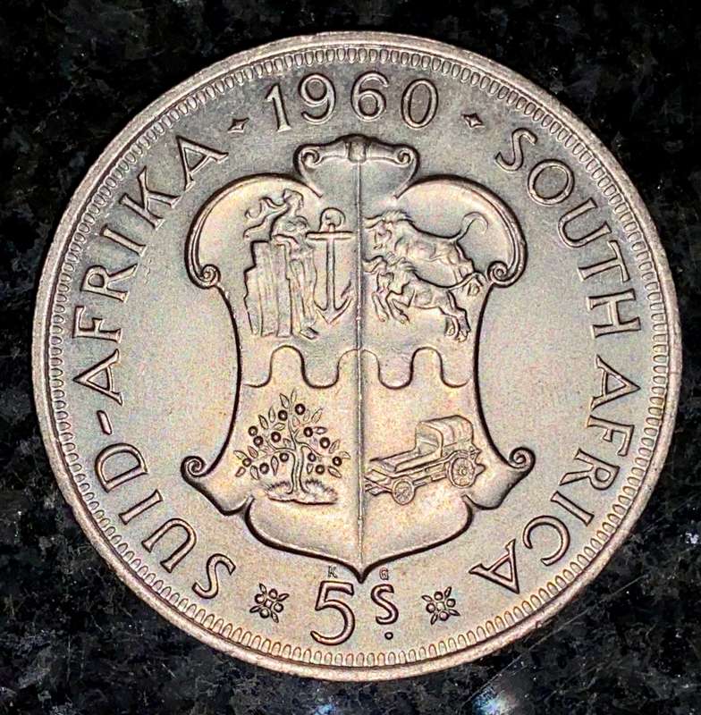 S A UNION SILVER 5 SHILLINGS 1960 VERY GOOD CONDITION SILVER CROWN