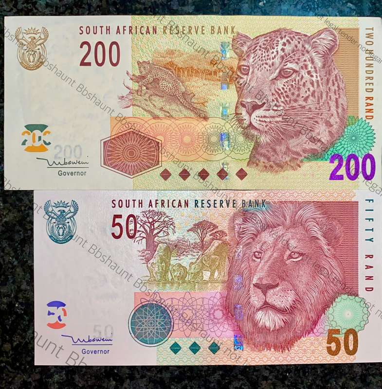 COMPLETE SET TT MBOWENI R200 TO R10 -- 2ND ISSUE 2004 UNC-AUNC ANIMALS WTM (1 BID TAKES ALL)