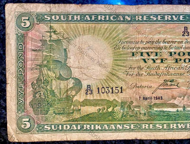 J Postmus 5 pound B23 - 7th April 1943 only issue