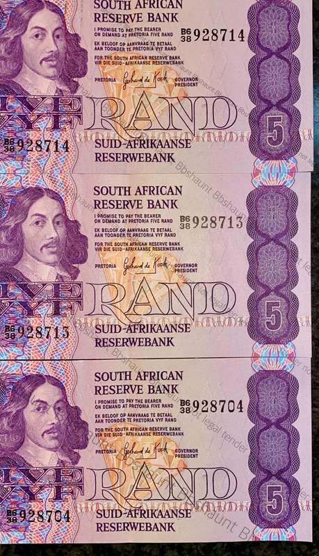 GPC De Kock. R5 in sequence B6 38/928714-713 & 704-- 3rd issue 1984 (1 bid takes all)