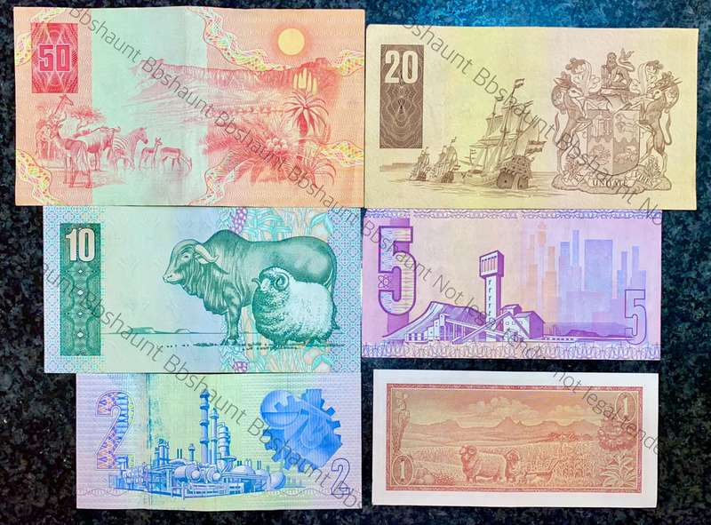 COMPLETE SET OF GPC DE KOCK & DECIMALS R50 TO R2 - 1980s (R1 TW DE JONGH 1975)- (1 BID TAKES ALL)