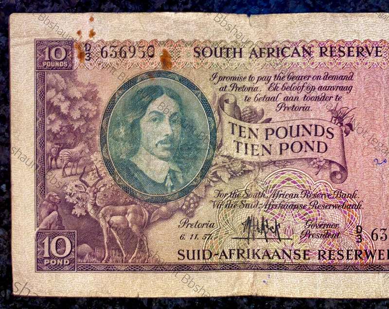 Mh De Kock. 10 pound Pretoria 6-11-1957 - D3