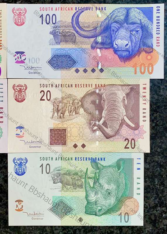 Complete set TT Mboweni R200 to R10 -- 2nd issue 2004 UNC animals wtm (1 bid takes all)