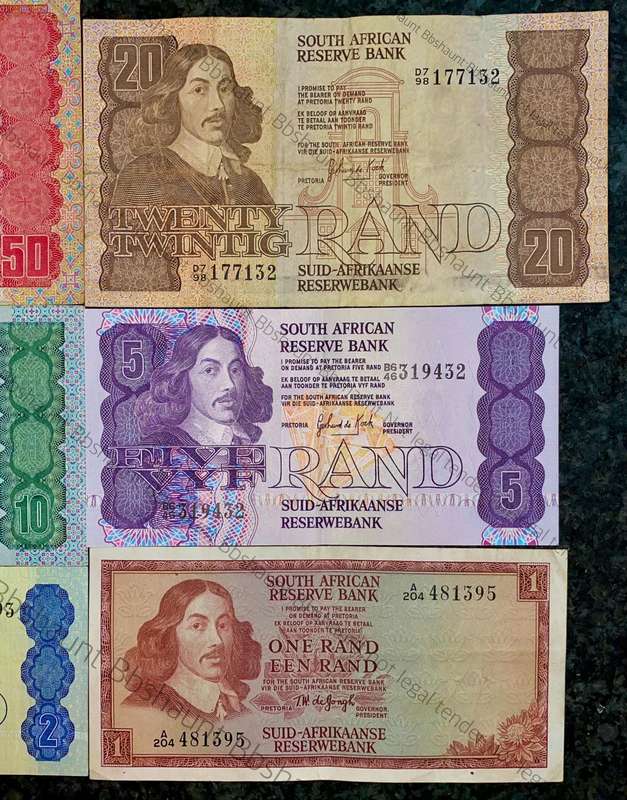 Complete Set GPC De Kock & decimals R50 TO R2 - 1980s (R1 de Jongh 1975) (1 bid takes all)