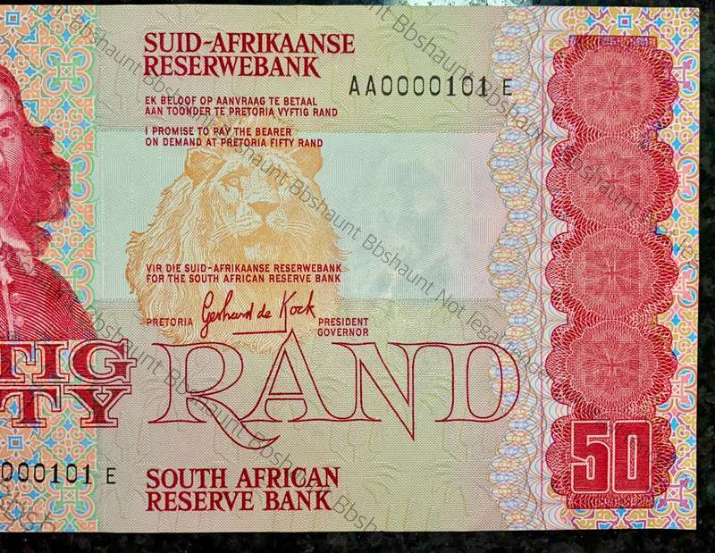 GPC DE KOCK R50 VERY LOW NUMBER - AA0000101 - UNC 3RD ISSUE 1984