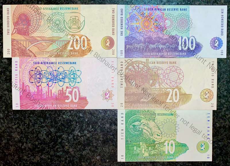 COMPLETE SET OF CL STALS & DECIMALS R200 TO R10 SECOND ISSUE 1994 UNC (1 BID TAKES ALL)