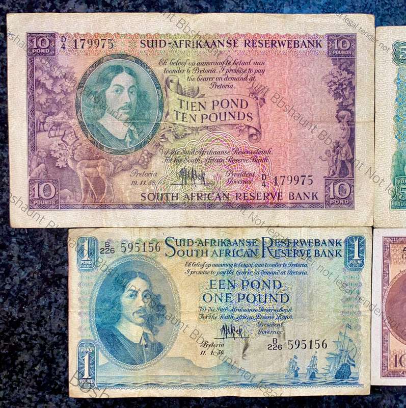 Mh De Kock. set 10 pound to (10 shillings 1948 good condition) 1956/58(1 bid takes all)