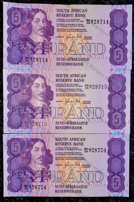 GPC De Kock. R5 in sequence B6 38/928714-713 & 704-- 3rd issue 1984 (1 bid takes all)