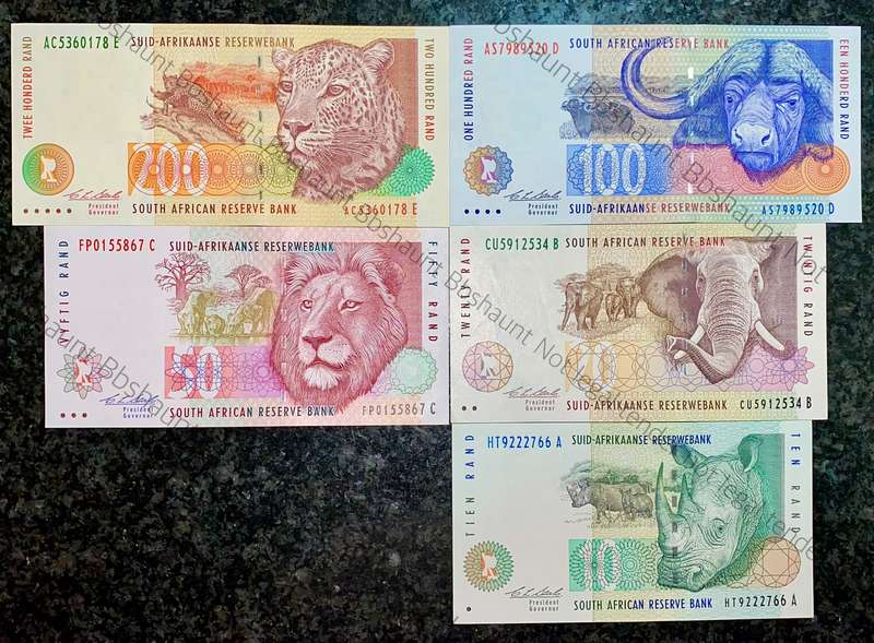 COMPLETE SET OF CL STALS & DECIMALS R200 TO R10 SECOND ISSUE 1994 UNC (1 BID TAKES ALL)