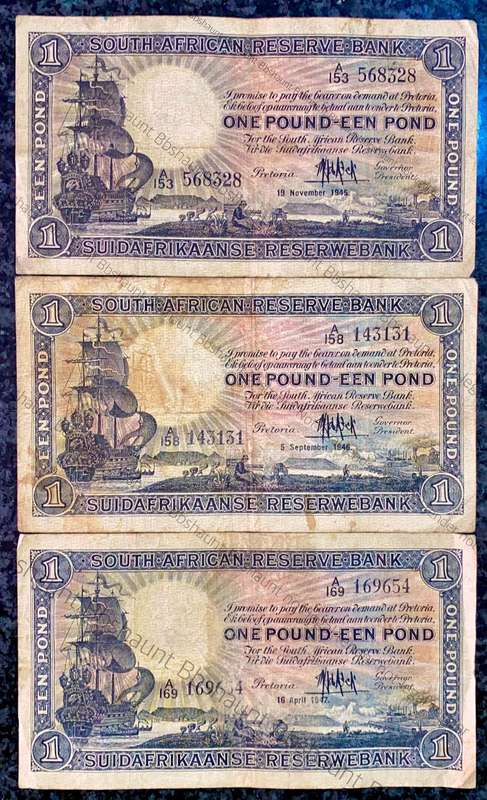 Mh De Kock. Set 1 pound Pretoria 1945-1946-1947 (1 bid takes all)