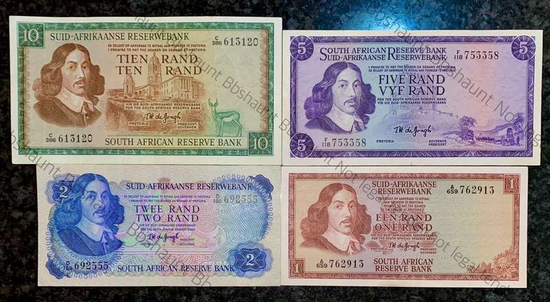 Complete Set Tw De Jongh R10 to R1 - mostly springbuck wtm 1967-1975(1 bid takes all)