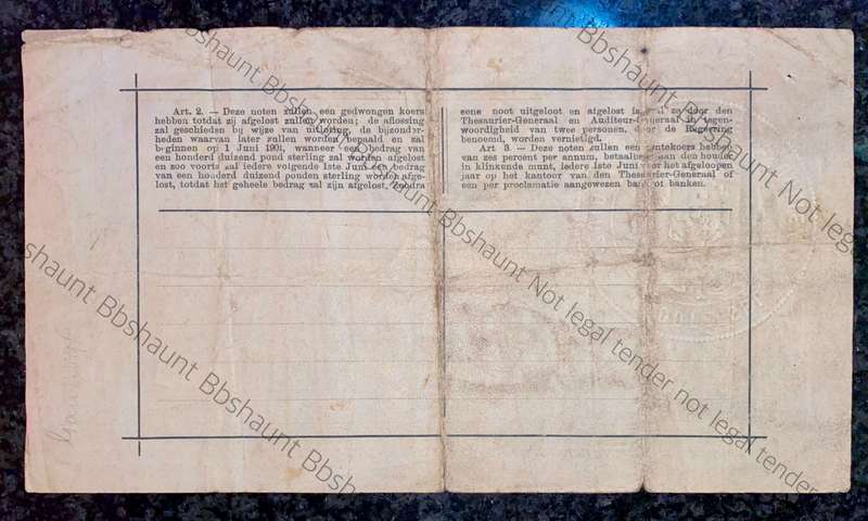 Z.A.R Pretoria 10 pound Government Noot 28-5-1900 -missing NO prefix- low number 2970 Spade Boarder