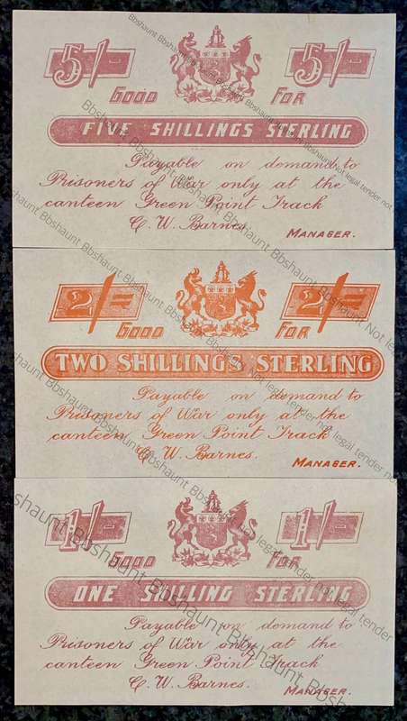 Anglo Boer War POW set 5 shillings to 1 shillings 1899-1902 Greenpoint Track - Good Fors - no wtm