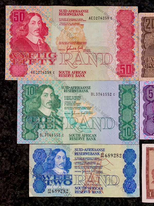 Complete set GPC De Kock & decimals R50 TO R2 - 1980s(R1 de Jongh 1975)- (1 bid takes all)