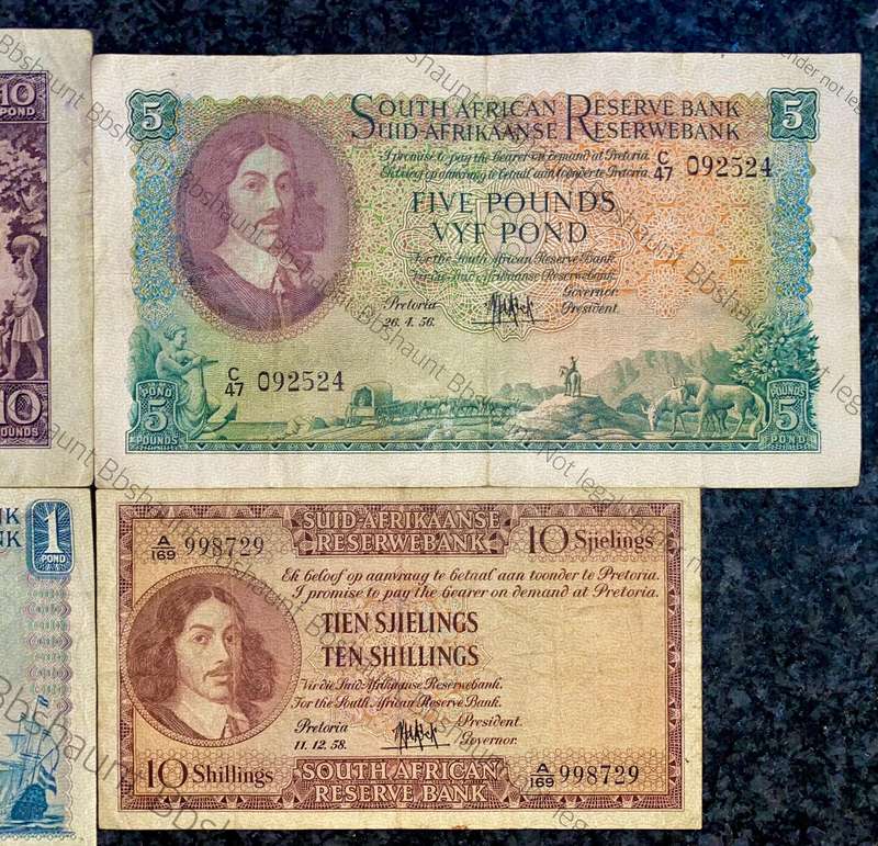 Mh De Kock. set 10 pounds to 10 shillings 1955/56/58 & 1959 (1 bid takes all)