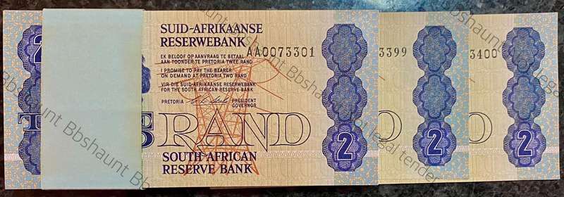 CL Stals Full Pack R2 in sequence AA0073301-400 UNC 1st issue 1990 as from SA Bank with bank band