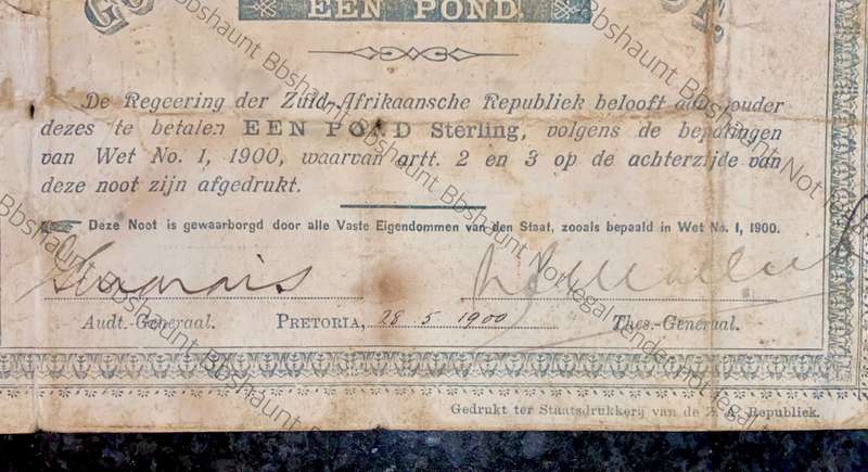 Z.A.R Pretoria 1 pound Government Noot 1900 star boarder no12392
