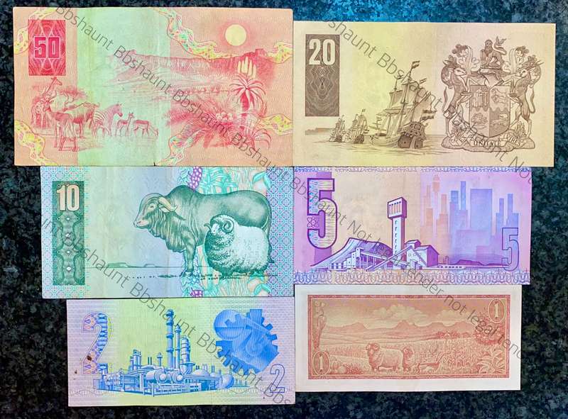 COMPLETE SET OF GPC DE KOCK & DECIMALS R50 TO R2 - 1980s (R1 TW DE JONGH 1975)- (1 BID TAKES ALL)