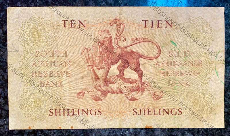 Mh De Kock. 10 shillings 18-12-1958 -- A170