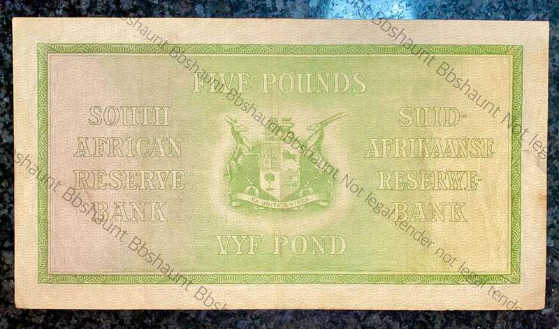 J POSTMUS 5 POUND 5 APRIL 1943 E/A B22 /942148 FIRST ISSUE VAN RIEBEECK WTM