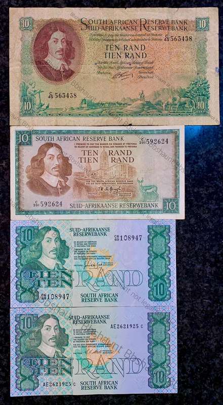 Set of R10 -- Rissik - De Jongh - De Kock & CL Stals 1962-1990(1 bid takes all)