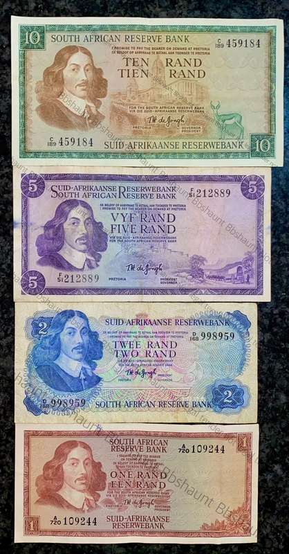 complete set Tw De Jongh R10 to R1 - mostly springbuck wtm 1967-1975(1 bid takes all)